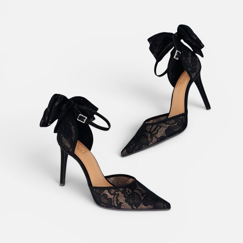 I.N.C. International Concepts Sanira Black Lace Bow Pumps Size 8 Stiletto Dressy - Picture 3 of 14